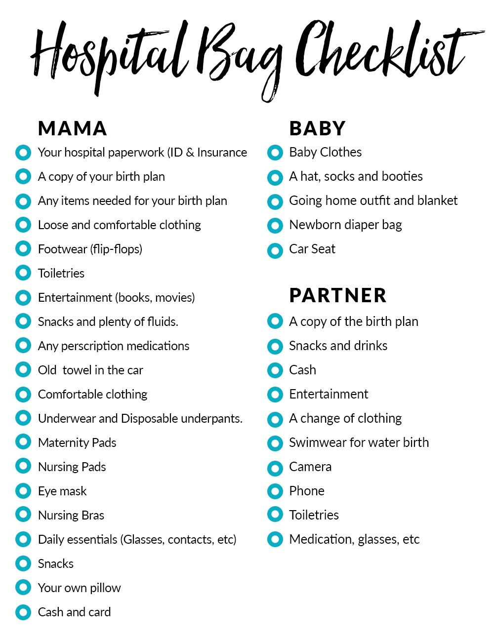 Hospital Bag Checklist For Mum Baby Dad Baby Hospital Bag