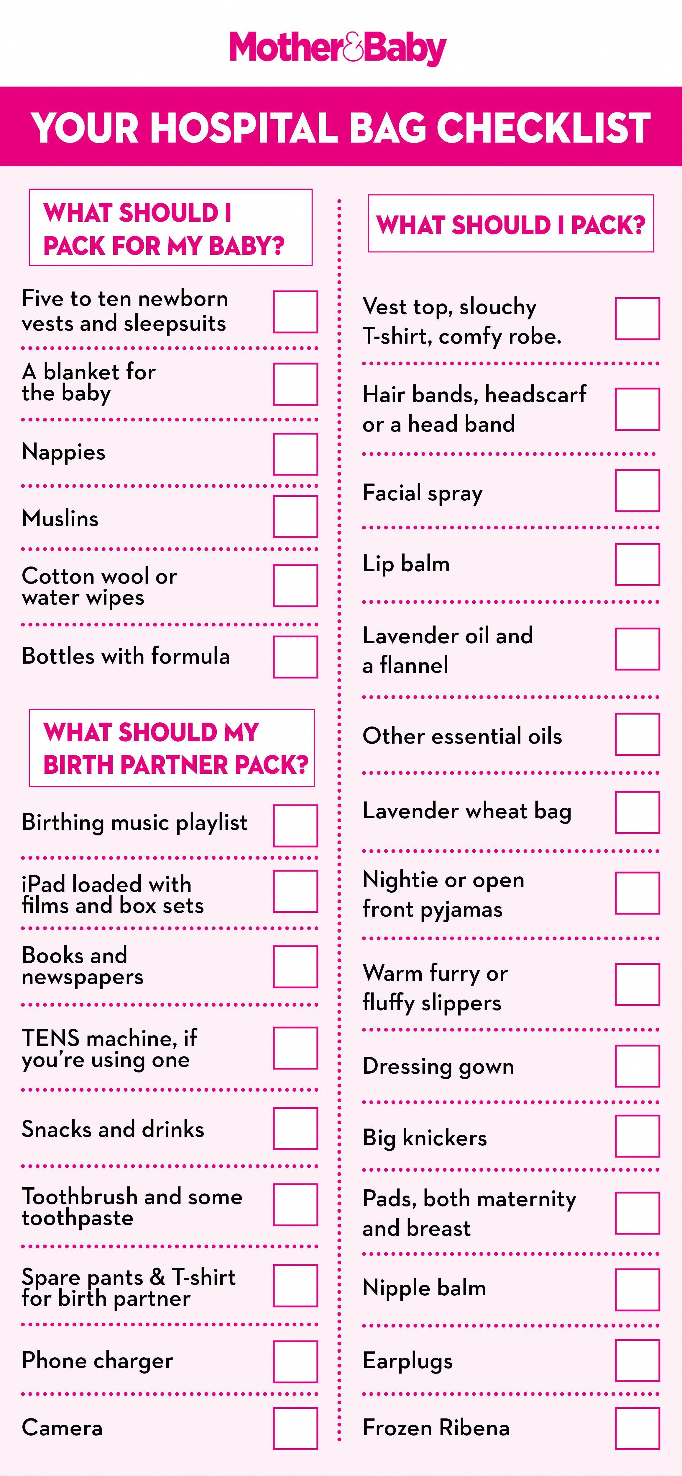 Hospital Bag Printable Checklist