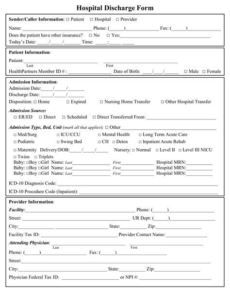 Hospital Discharge Form Template