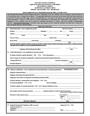 Hospital Homebound Intermittent Referral Fulton County Schools