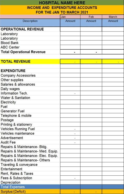 Hospital Monthly Income Expenditure Report Template