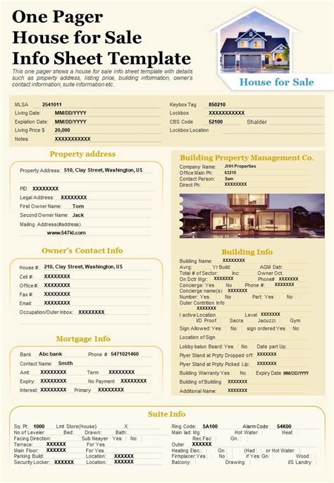 House For Sale Information Sheet Template