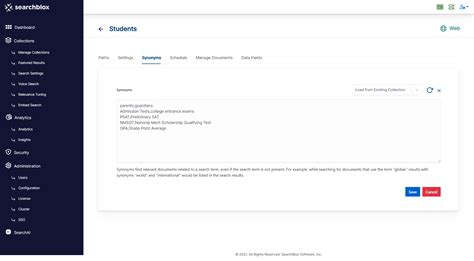 How Do I Enable Synonyms For A Collection In Searchblox Searchblox Help Center