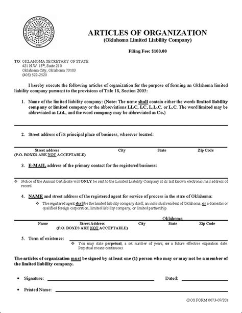 Oklahoma LLC Paperwork Form