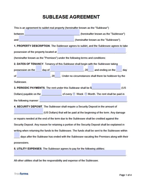 Sublet Paperwork Example