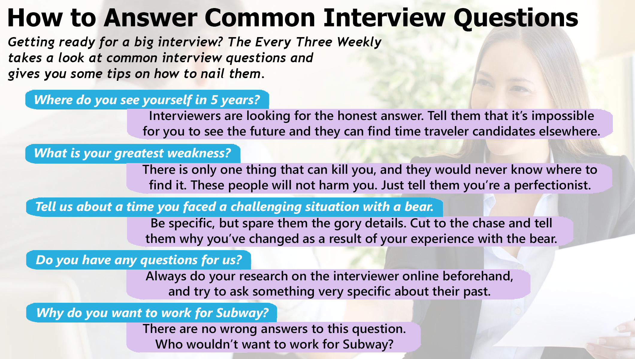 How To Answer Common Interview Questions The Every Three Weekly