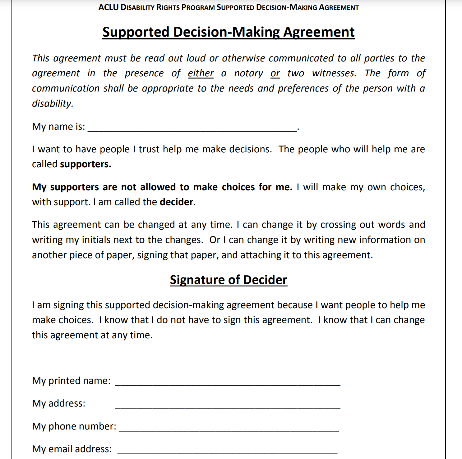 Apply for Supported Decision Making Paperwork