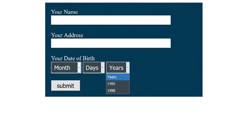 How To Create Date Of Birth Form With Html Css Date Of Birth Form Html Amp Css Youtube