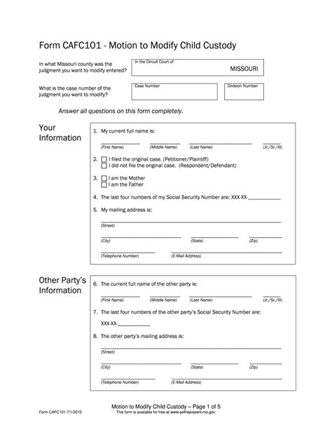 How To File For Emergency Custody In Missouri Motion To Modify Child Custody Forms Missouri