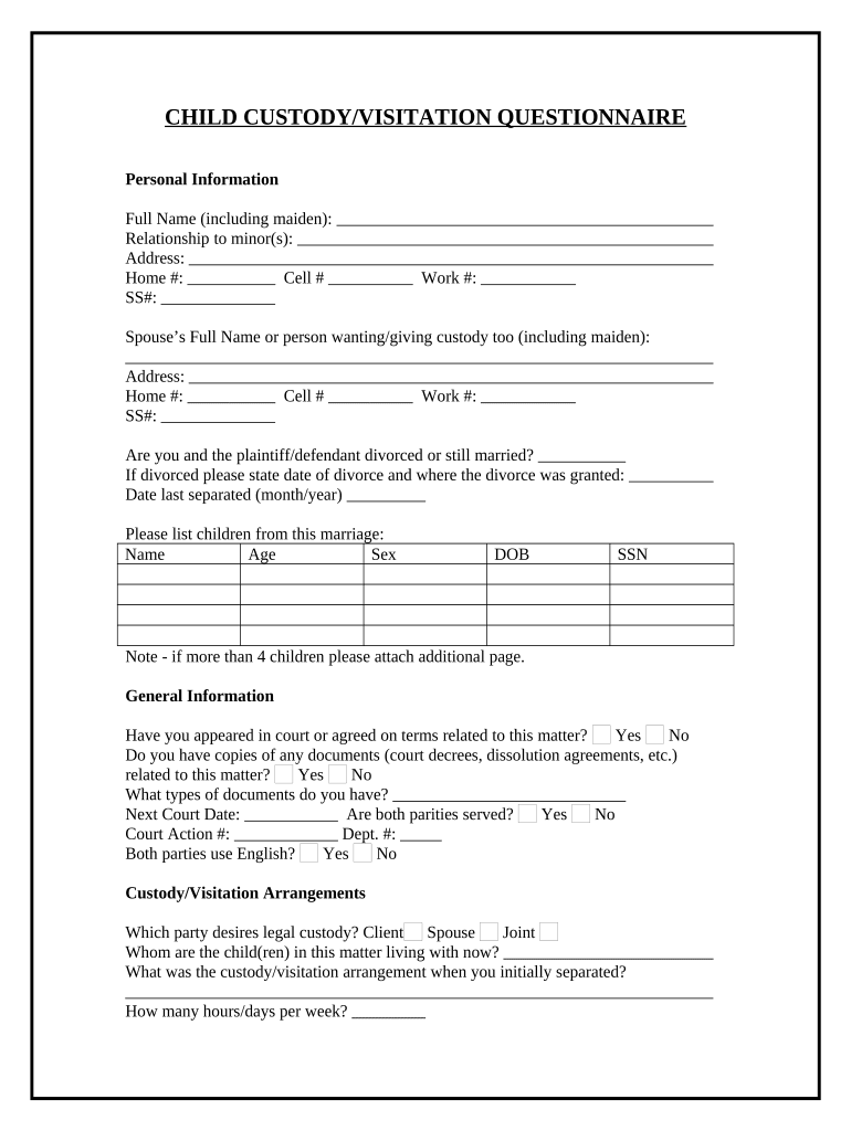 Fill Out Child Custody Paperwork