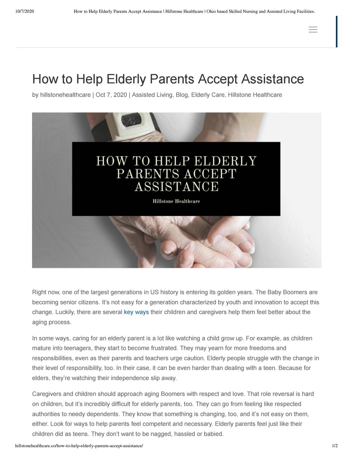 How To Help Elderly Parents Accept Assistance By Hillstone Healthcare