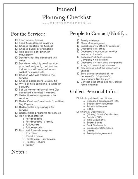 How To Plan A Funeral Free Funeral Planning Checklist Download Www