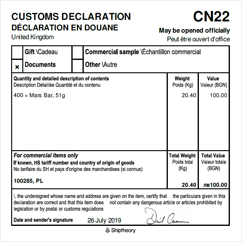 How To Print Cn22 Customs Declarations Shiptheory Support