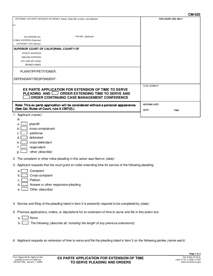 Serve Ex Parte LA Superior Court Papers