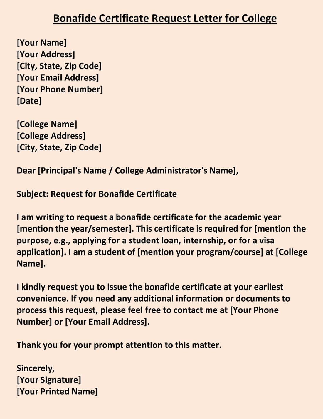 How To Write A Application Letter For Bonafide Certificate Letter Format For Principal For