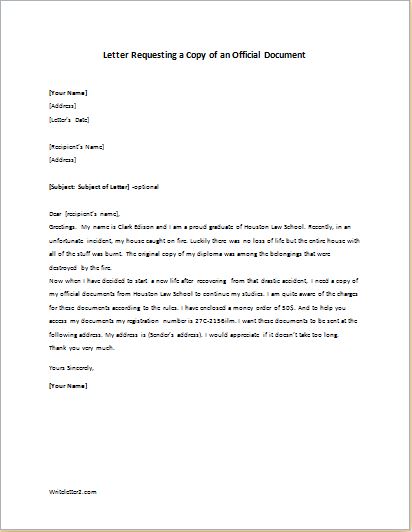 Request Paperwork Letter Template