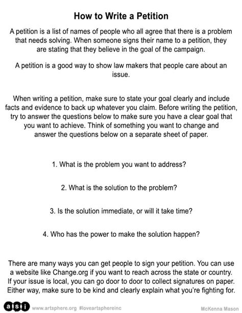 How To Write A Petition Art Sphere Inc