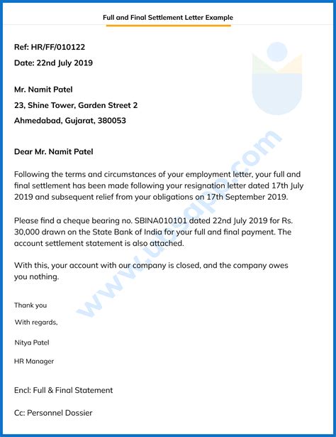 How To Write Email Full And Final Settlement Letter To Hr