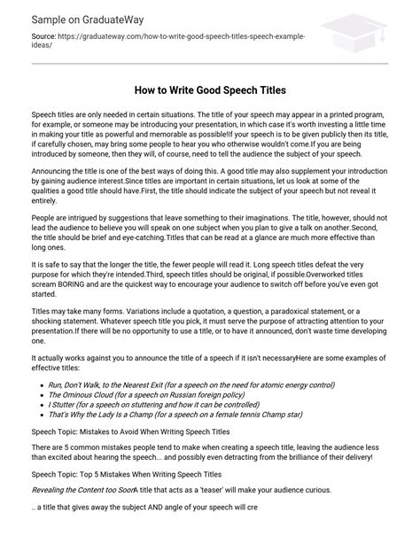 How To Write Good Speech Titles Essay Example Graduateway