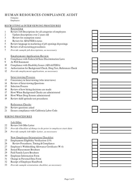 Hr Compliance Checklist Sick Leave Employment