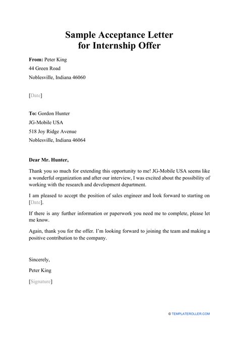 Hr Guide Internship Offer Letter Free Templates