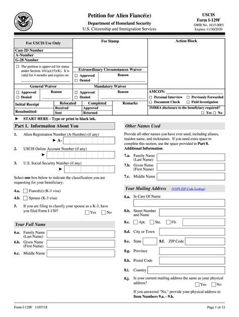 I 129F 2018 2024 Form Fill Out And Sign Printable Pdf Template