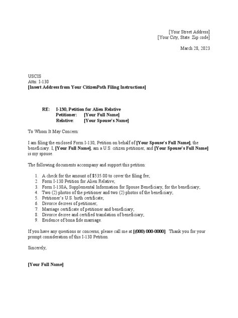 I 130 Cover Letter Spouse Pdf