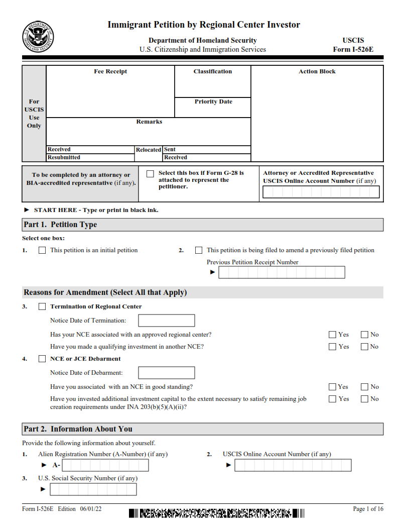 I 526E Form Processing Time Immigrant Petition By Regional Center Investor