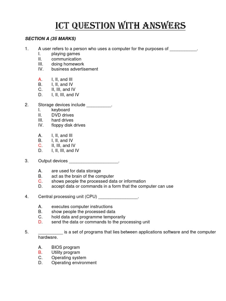 Ict Formatif Exam Papers Input Output Process Computing