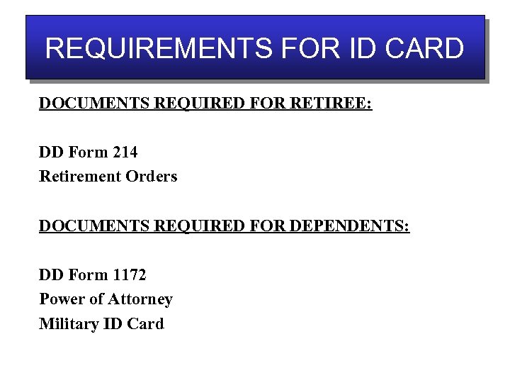 Id Card Section Agenda Requirements For Retired Id