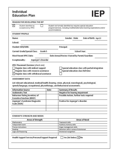 Iep Blank Template 1 Individualized Education Program Special Education