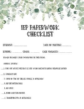 Iep Paperwork Checklist By Xyza Ceriales Tpt