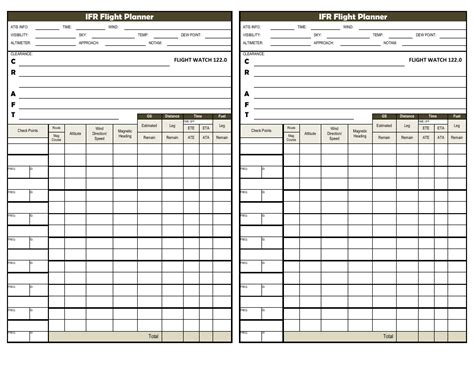 Ifr Flight Plan Template