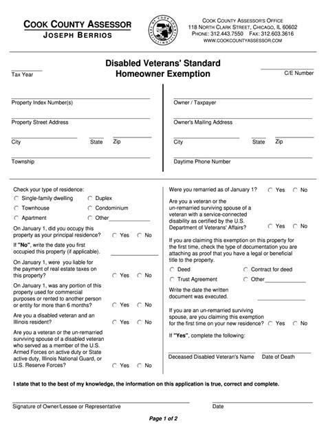 Il Disabled Veterans Standard Homeowner Exemption Cook County Fill