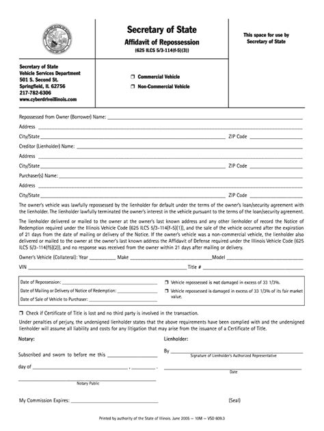 Illinois Affidavit Of Repossession Forms And Templates Fillable Forms