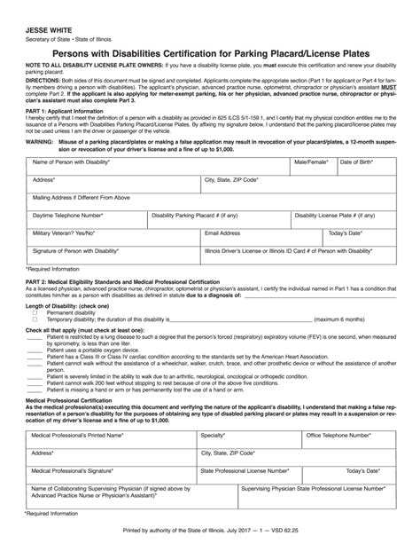 Illinois Handicap Placard Application 2021 2024 Form Fill Out And