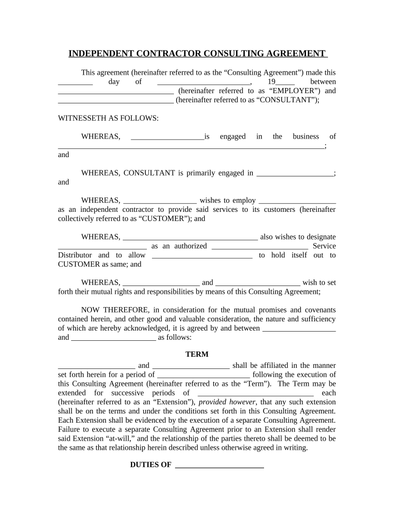 Illinois Self Employed Independent Contractor Agreement Independent