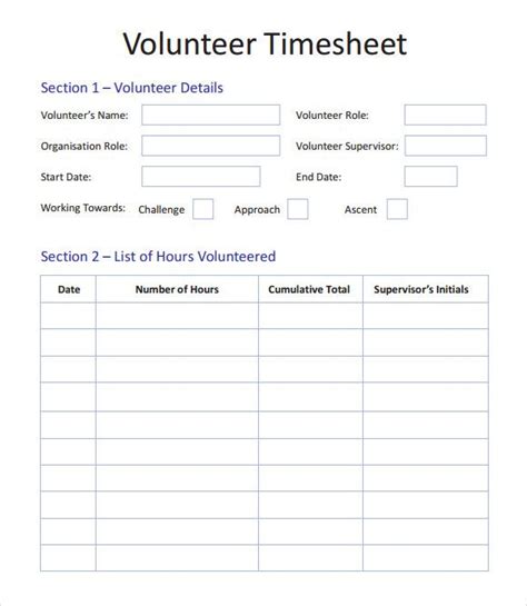 Image Result For Volunteer Paperwork Sample Volunteer Hours Editable