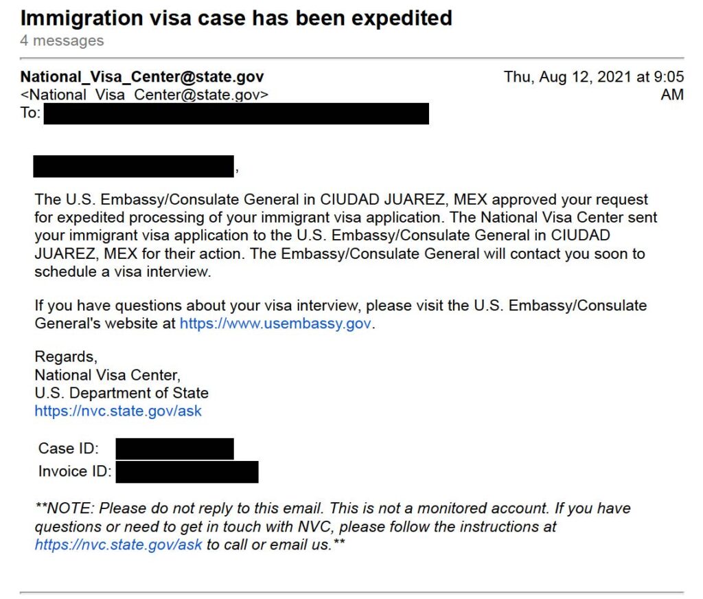 Immigrant Visa Expedited