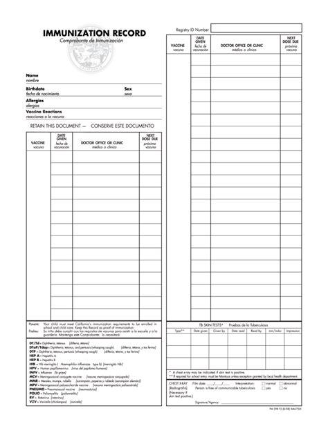 Immunization Record Card Form Fill Out And Sign Printable Pdf