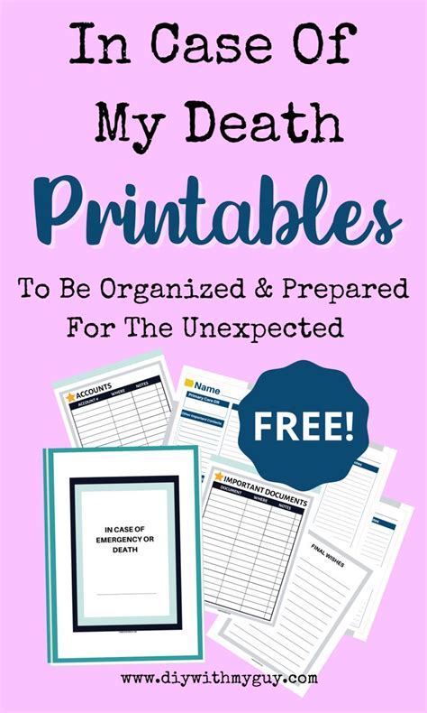 In The Event Of My Death Printables Free Organizer Artofit