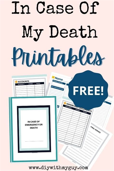 In The Event Of My Death Printables Free Organizer In 2021 Estate