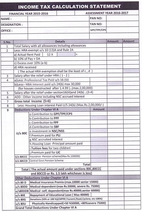 Income Tax Calculation Statement Form 2024 25 Image To U