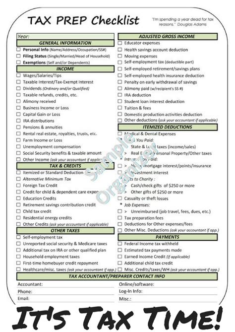 Income Tax Preparation Sheet