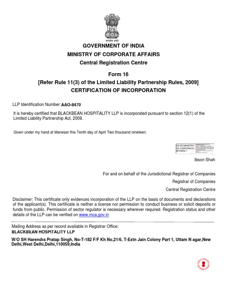 Incorporation Of Llp Advanced Package Llp Registration