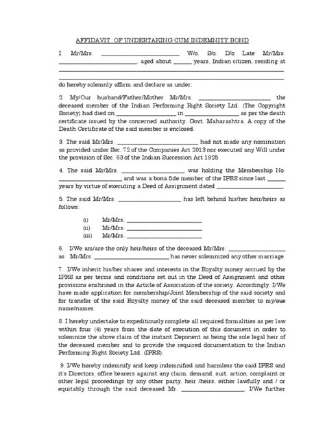 Indemnity Bond Affidavit Epf Withdrawal