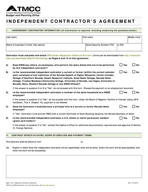 Independent Contractor Agreement Contractor Agreement Contract Forms