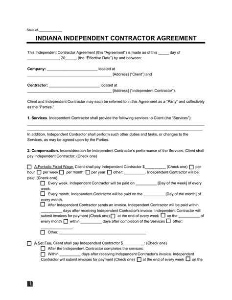 Indiana Independent Contractor Agreement Pdf Word