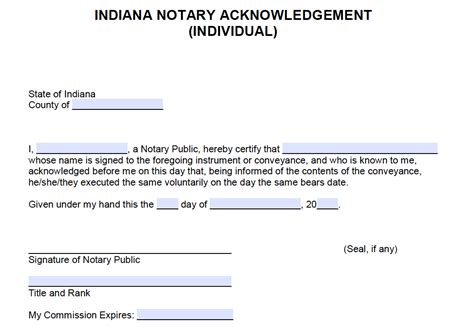 Indiana Notary Acknowledgement Forms Archives Notary Acknowledgement