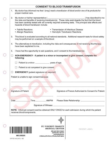 Informed Consent Form For Blood Transfusion Printable Consent Form